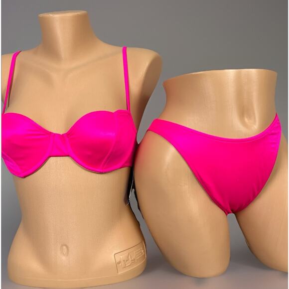 Vintage New NOS Shapes Bikini Set Women's Size 8 Neon Pink Second Skin Satin 90s - Picture 1 of 14